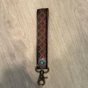 Brown and Turquoise Keychain with Floral Design